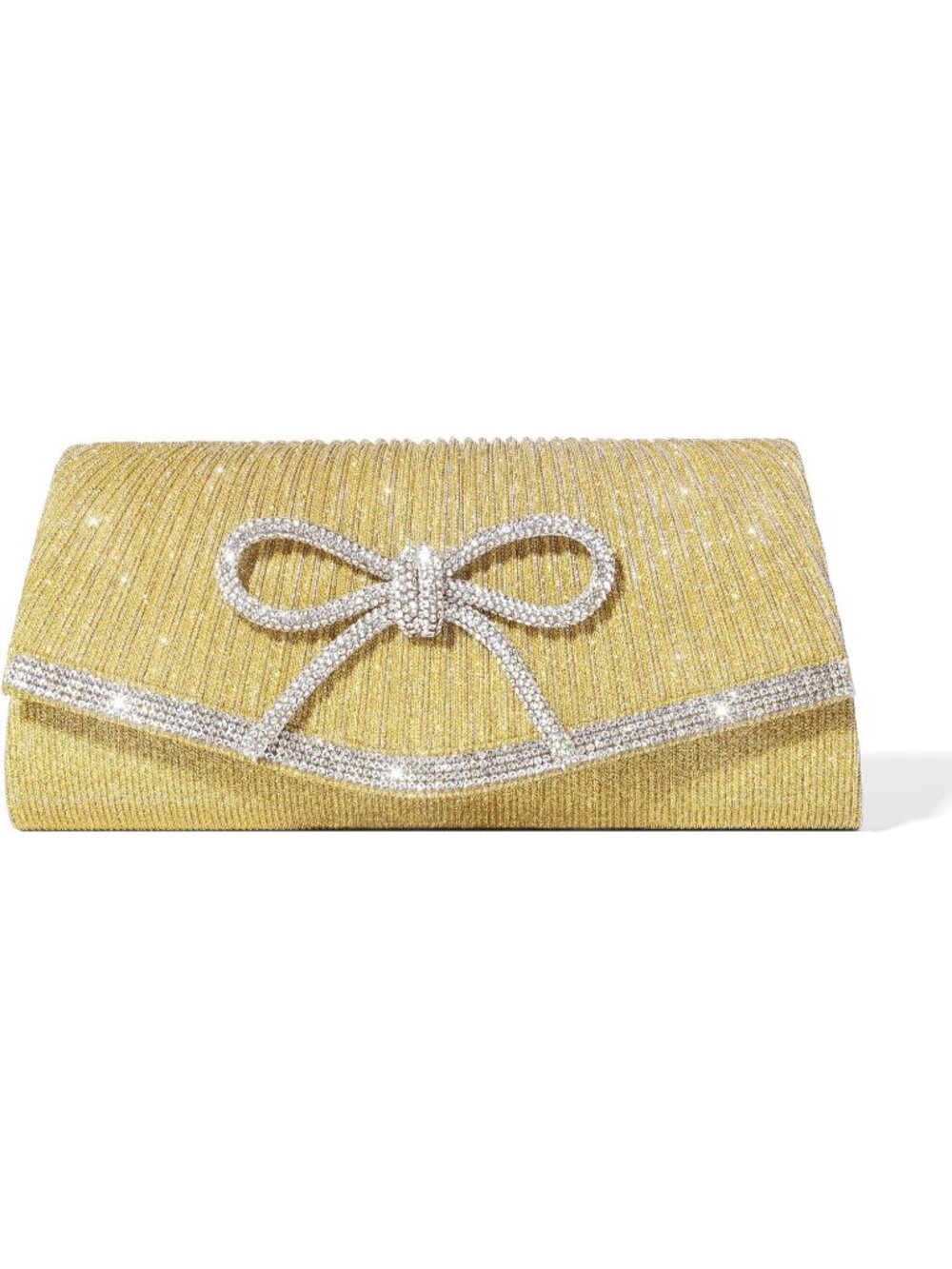 Women's Golden Yellow Sparkly Bow Rhinestone Clutch Purse Glitter Evening Bag